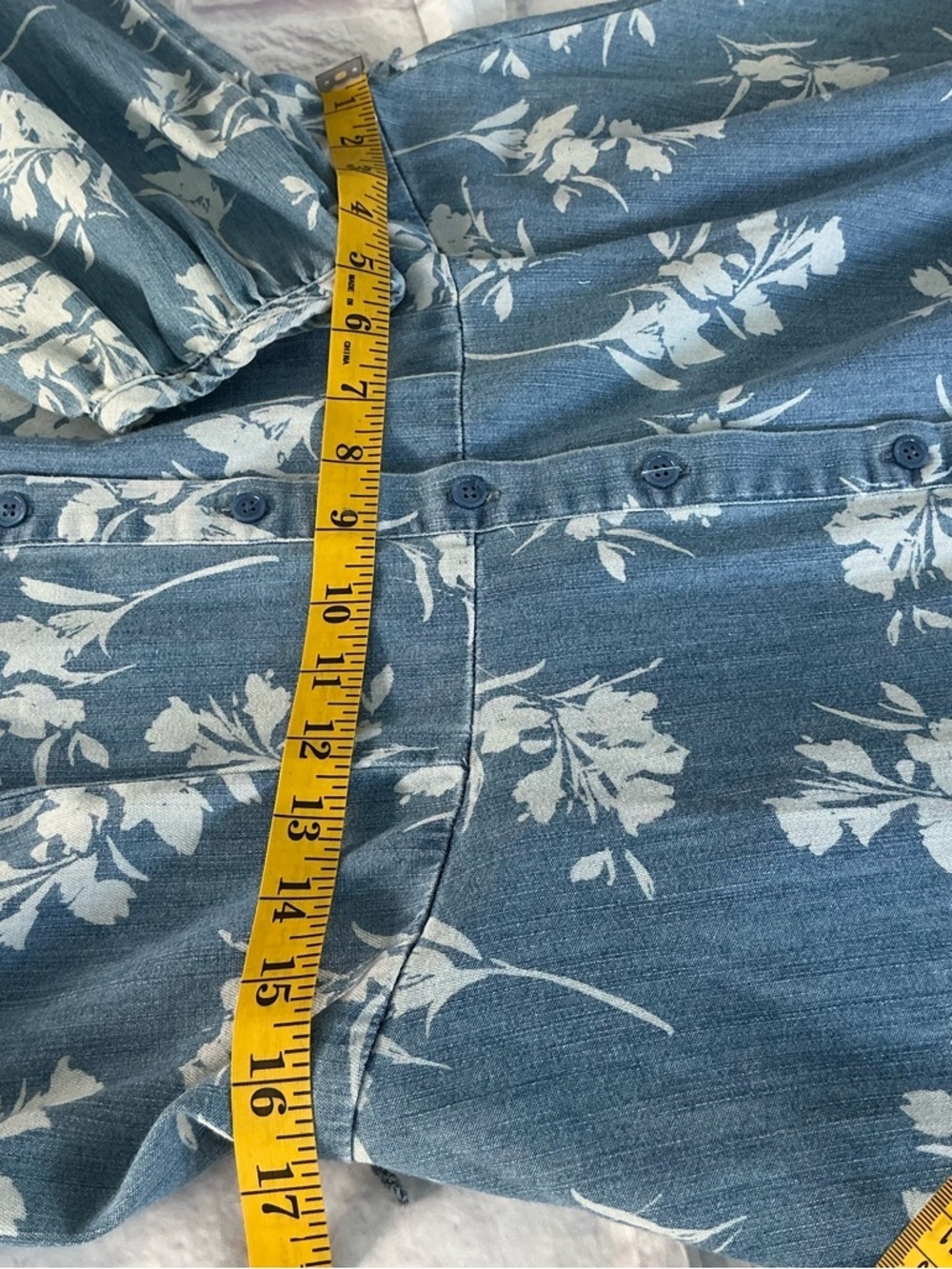 Dressbarn Blue Floral Bottom Down Midi Long Sleeve Floral Western Chambray Dress - Picture 8 of 10